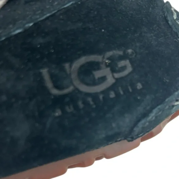 UGG Women SZ 9 TATE 10164 Black Suede Wool Lined Slip On Moccasin Slipper Shoe - Picture 6 of 12